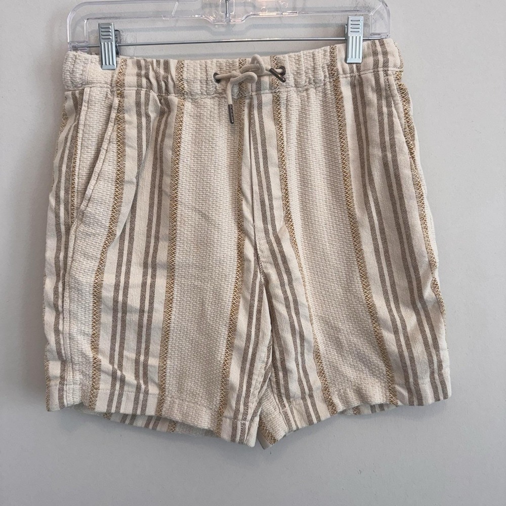 American Eagle Striped Textured Organic Cotton Blend Shorts Cream Tan XS